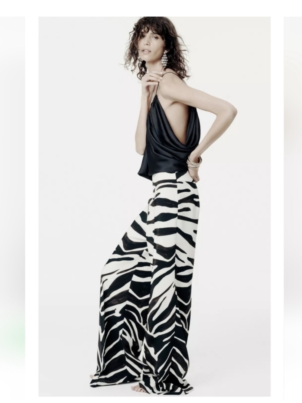 Zara Black and White Zebra-Print wide leg pants- small